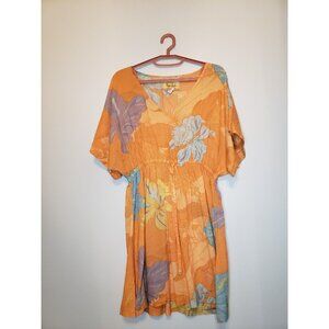 Honolua Wahine Womens L Mini Dress V Neck Short Sleeve Elastic Waist Orange